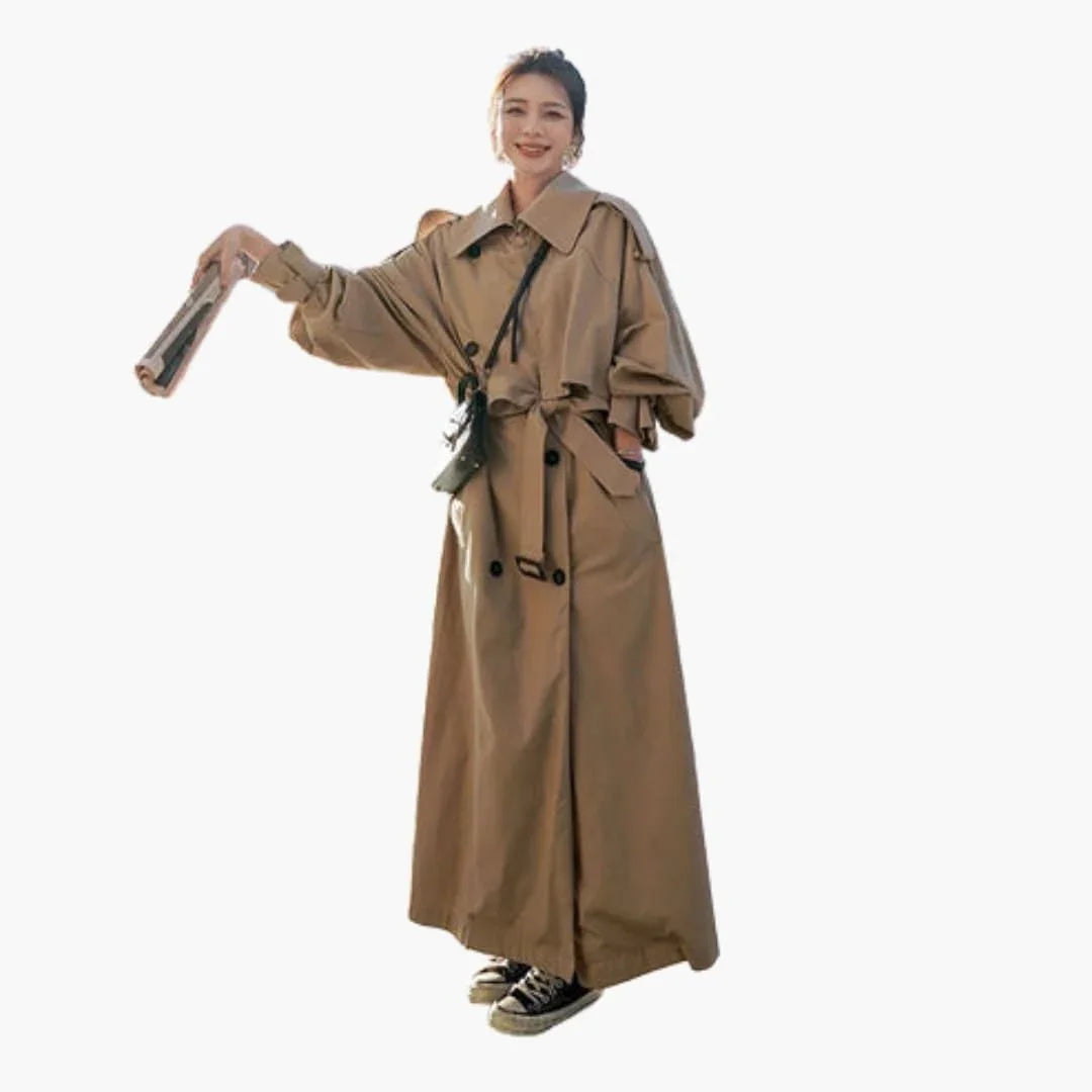 Women's Trench Coat with Double Button Placket