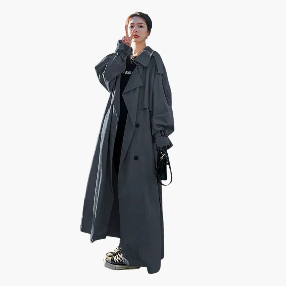 Women's Trench Coat with Double Button Placket