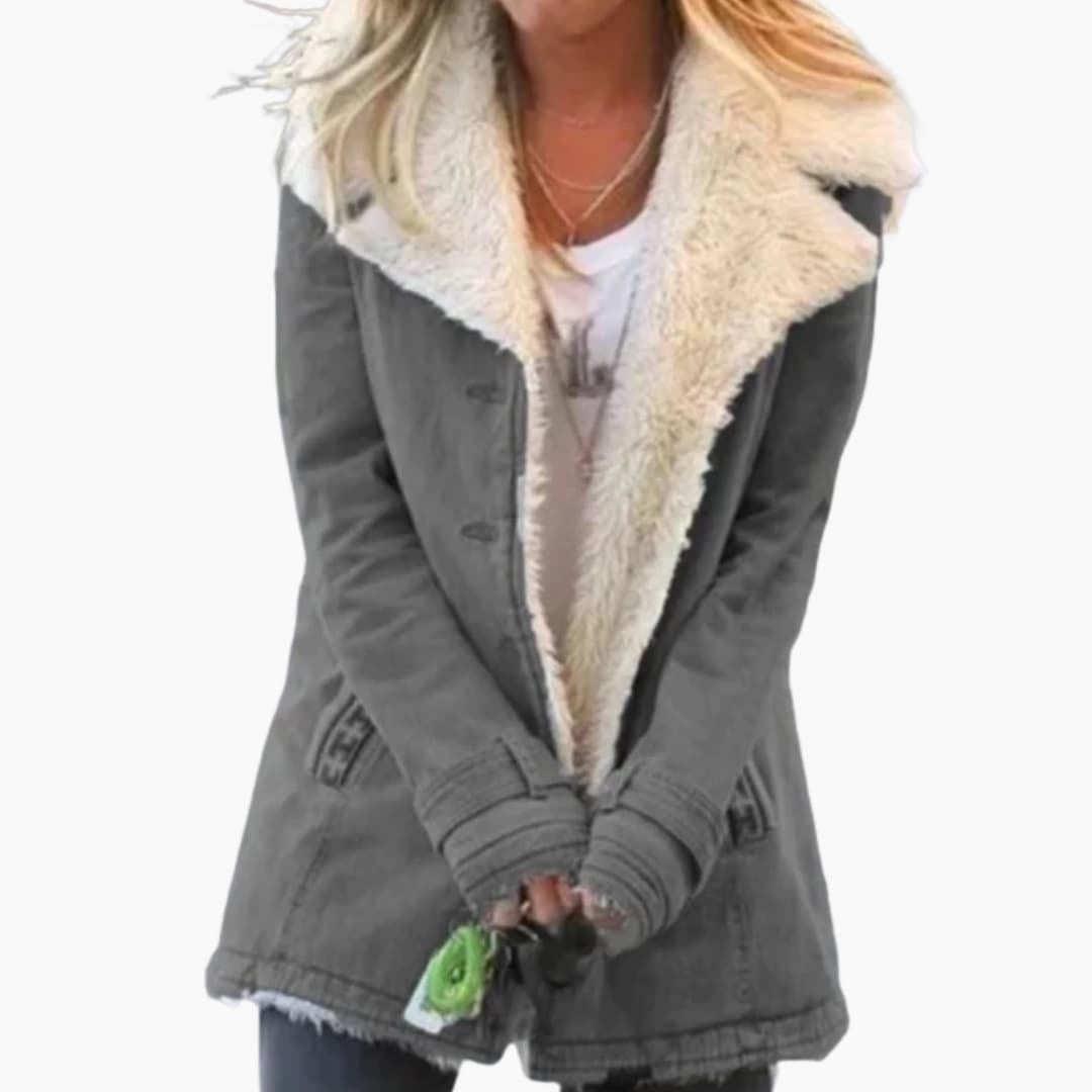 Women's Winter Jacket with Front Zipper and High Collar