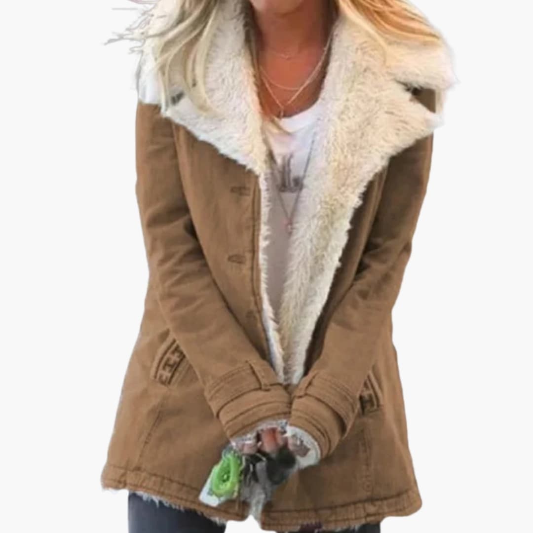 Women's Winter Jacket with Front Zipper and High Collar