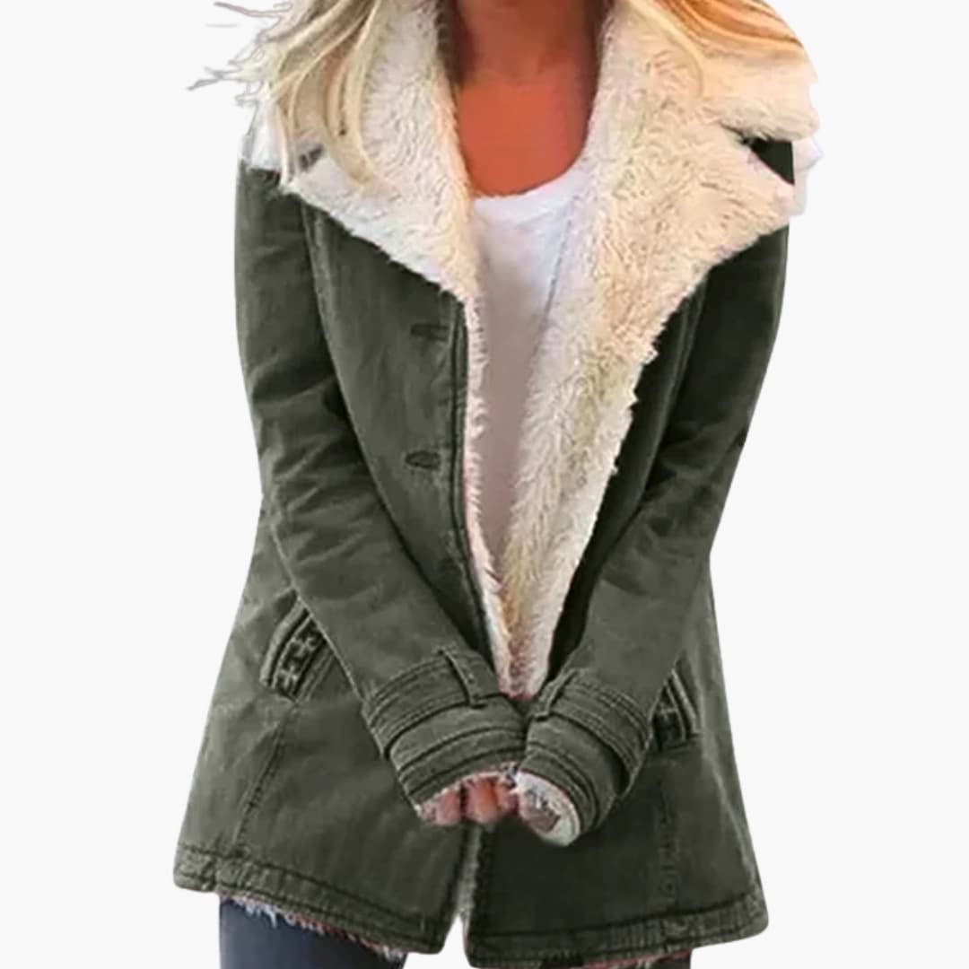 Women's Winter Jacket with Front Zipper and High Collar