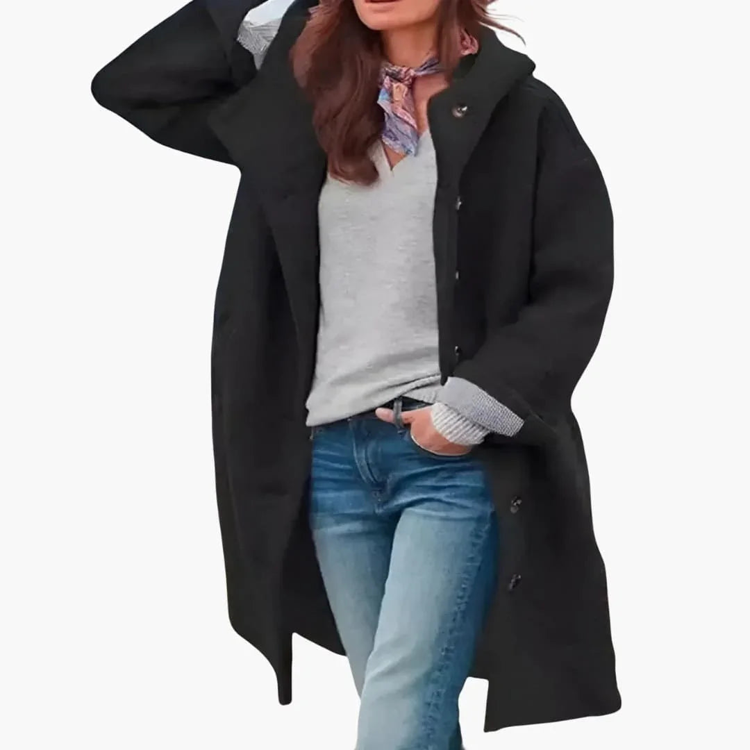 Women's Long Winter Coat with Buttons and Pockets