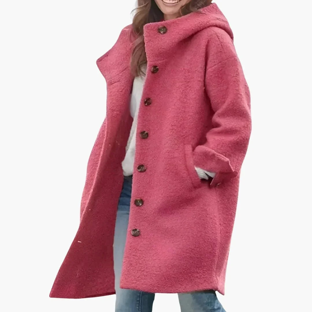 Women's Long Winter Coat with Buttons and Pockets