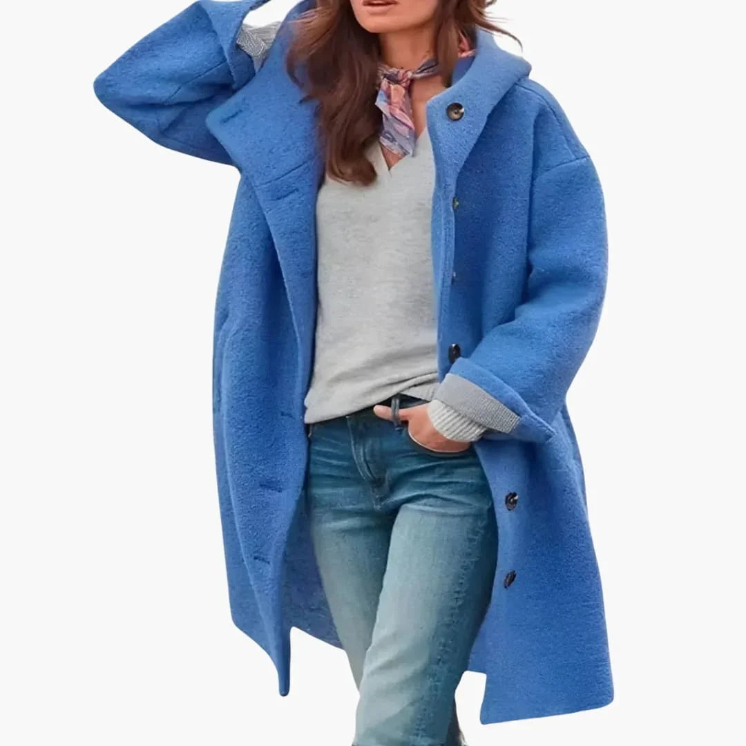 Women's Long Winter Coat with Buttons and Pockets