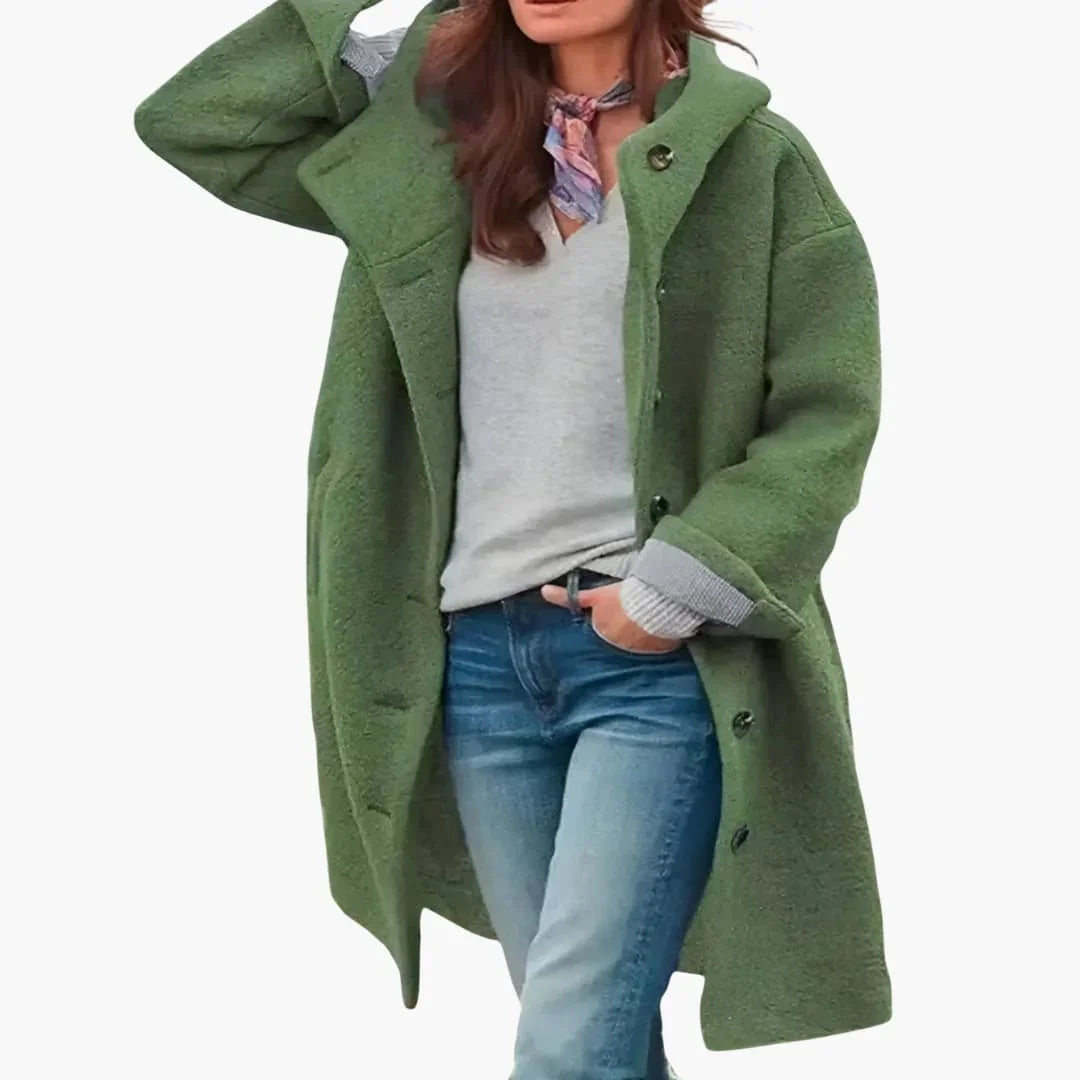 Women's Long Winter Coat with Buttons and Pockets