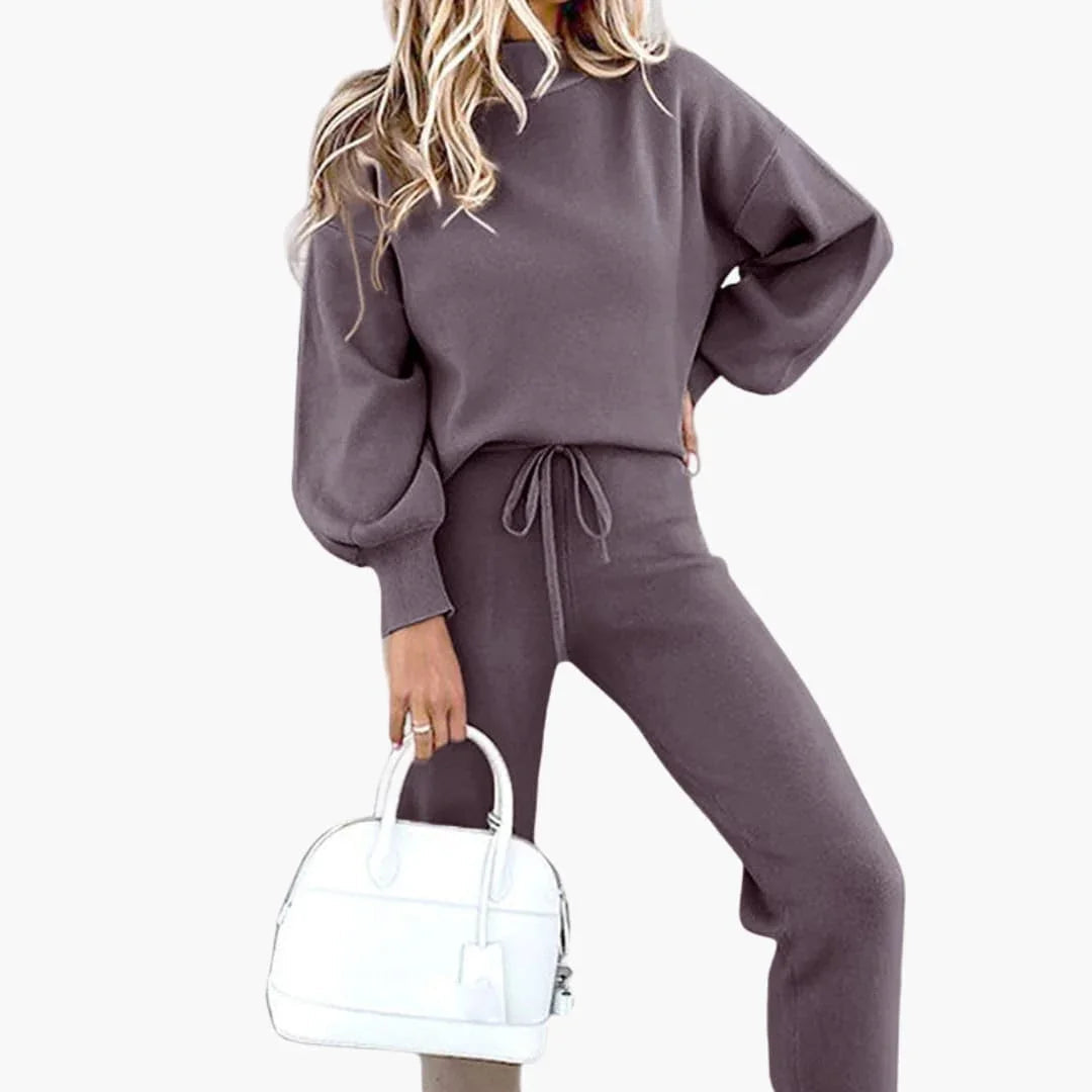 Women's Two-Piece Set with Sweater and Drawstring Pants