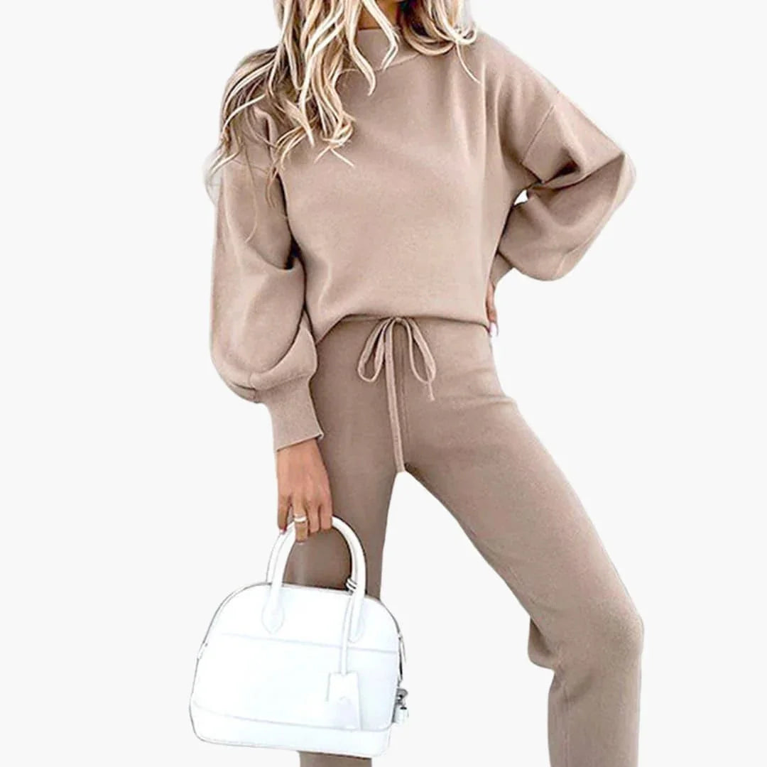 Women's Two-Piece Set with Sweater and Drawstring Pants