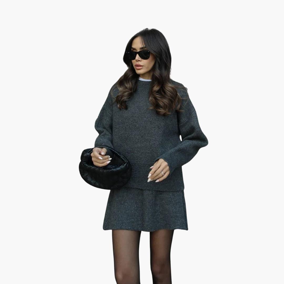 Women's Two-Piece Set with Round Neck Sweater