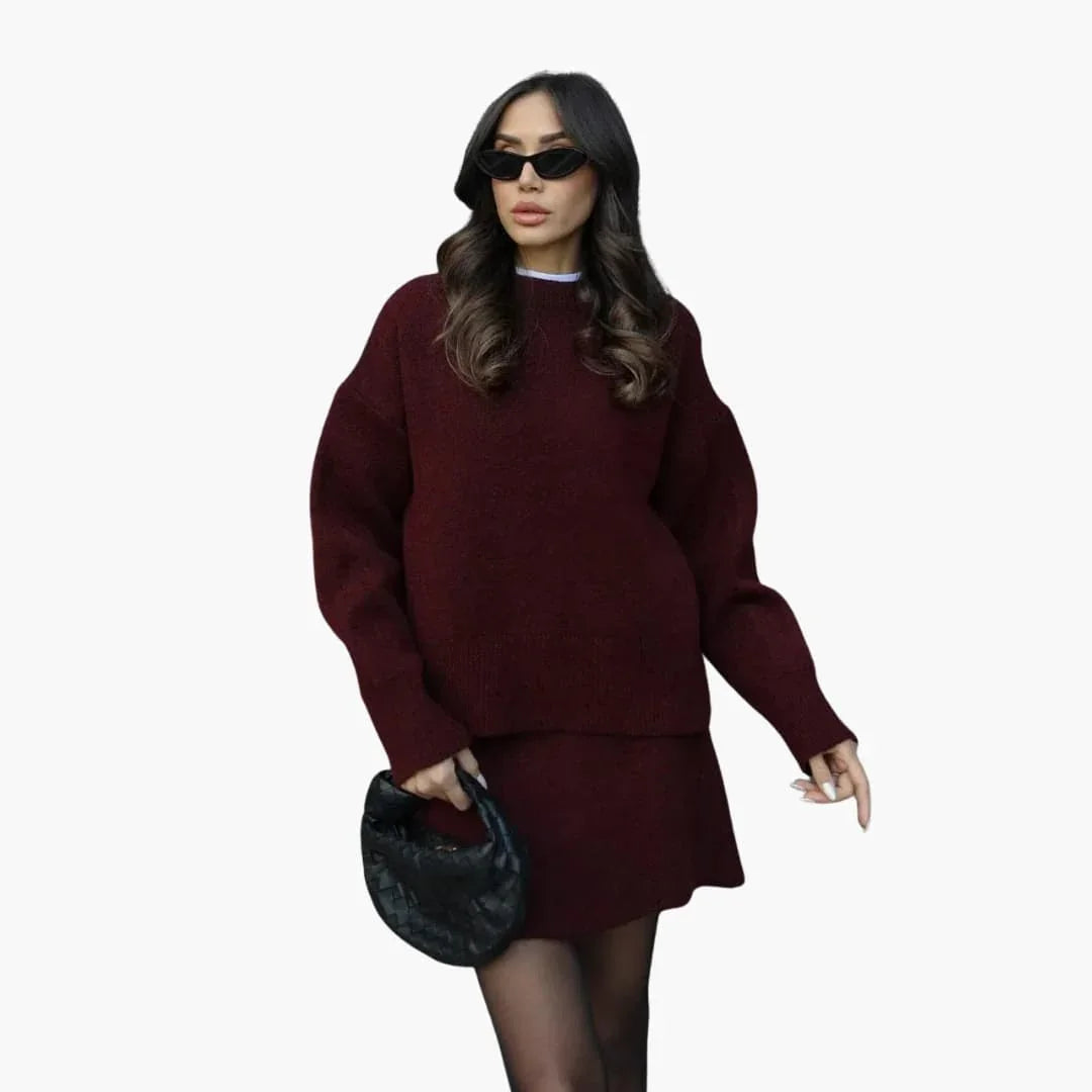 Women's Two-Piece Set with Round Neck Sweater