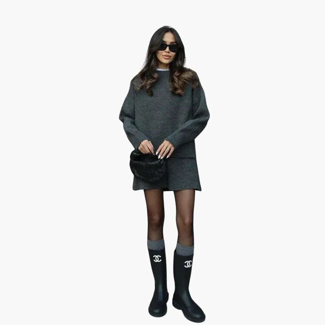 Women's Two-Piece Set with Round Neck Sweater
