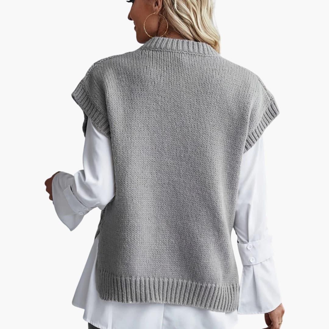 Women's Sleeveless Knit Sweater with Round Neckline and Ribbed Hem