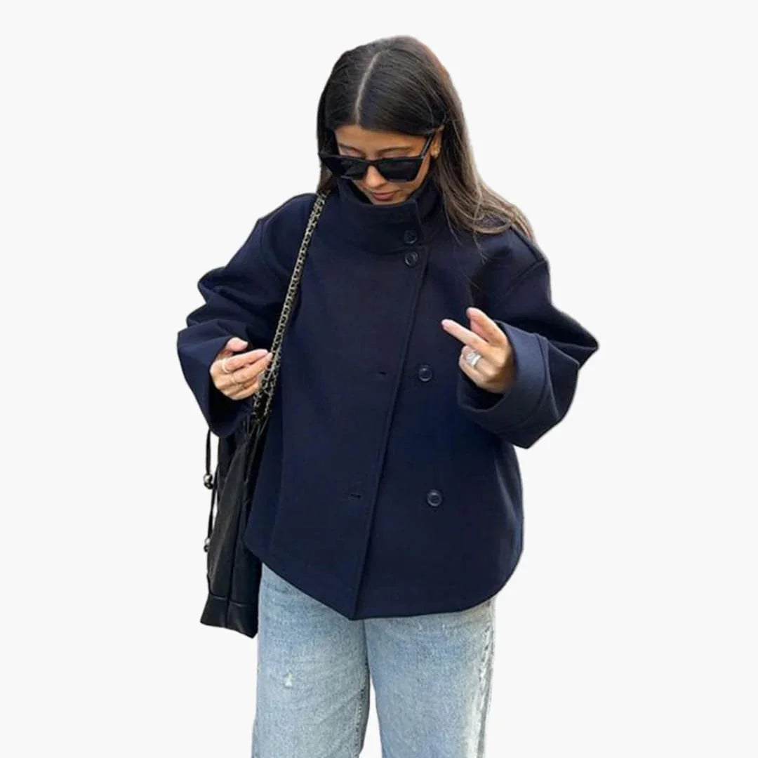 Women's Jacket with Wide Collar and Button Closure