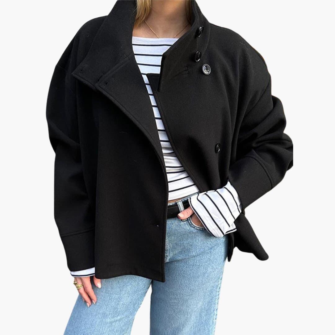 Women's Jacket with Wide Collar and Button Closure