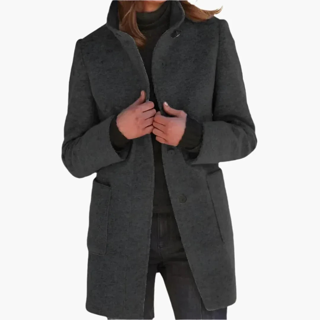 Women's Coat with Stand Collar and Front Pockets