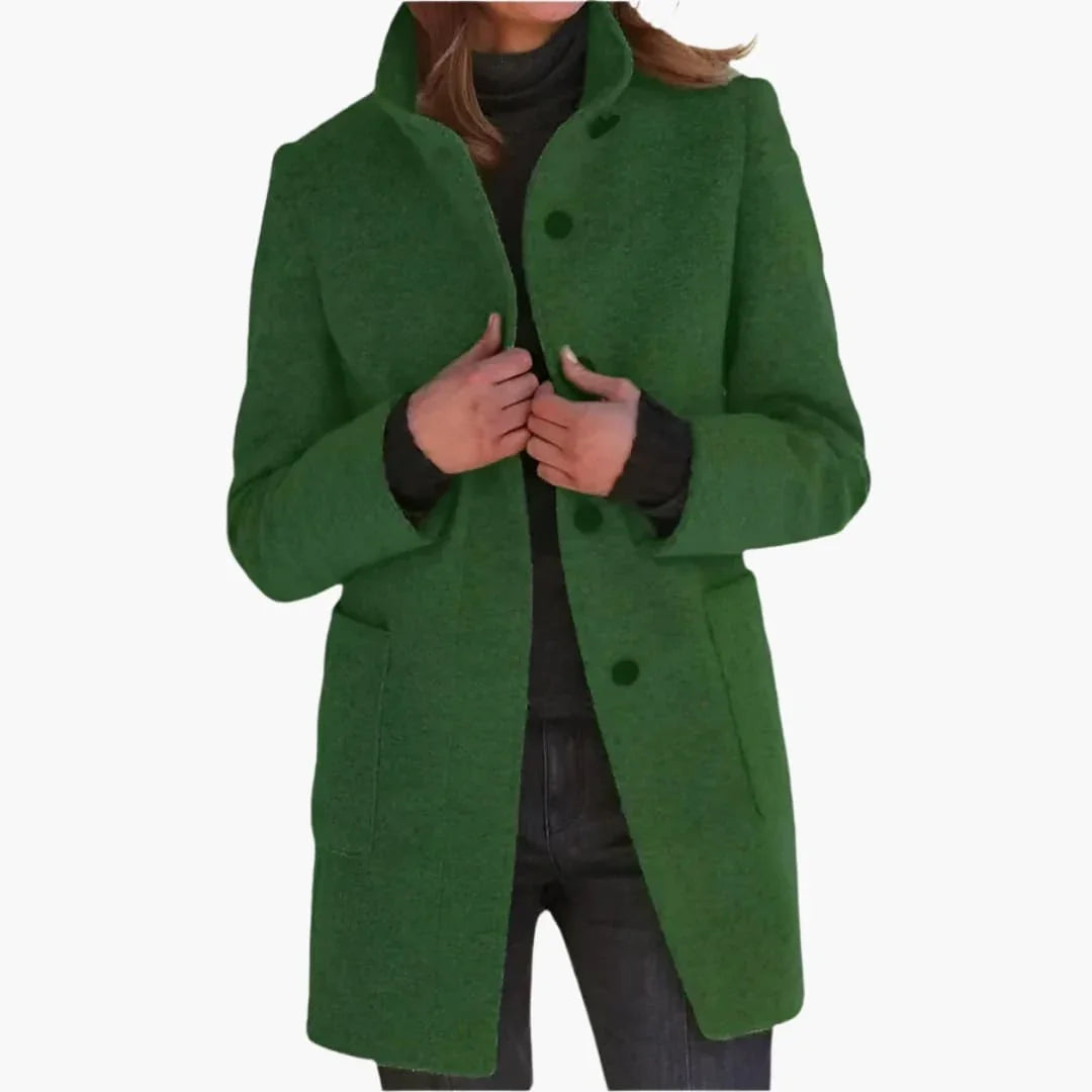 Women's Coat with Stand Collar and Front Pockets