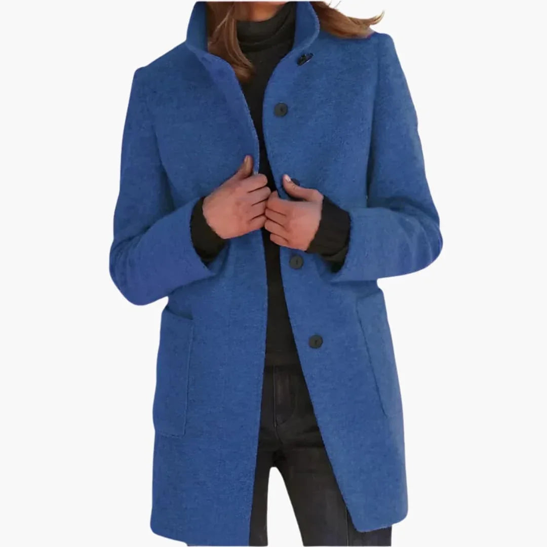 Women's Coat with Stand Collar and Front Pockets