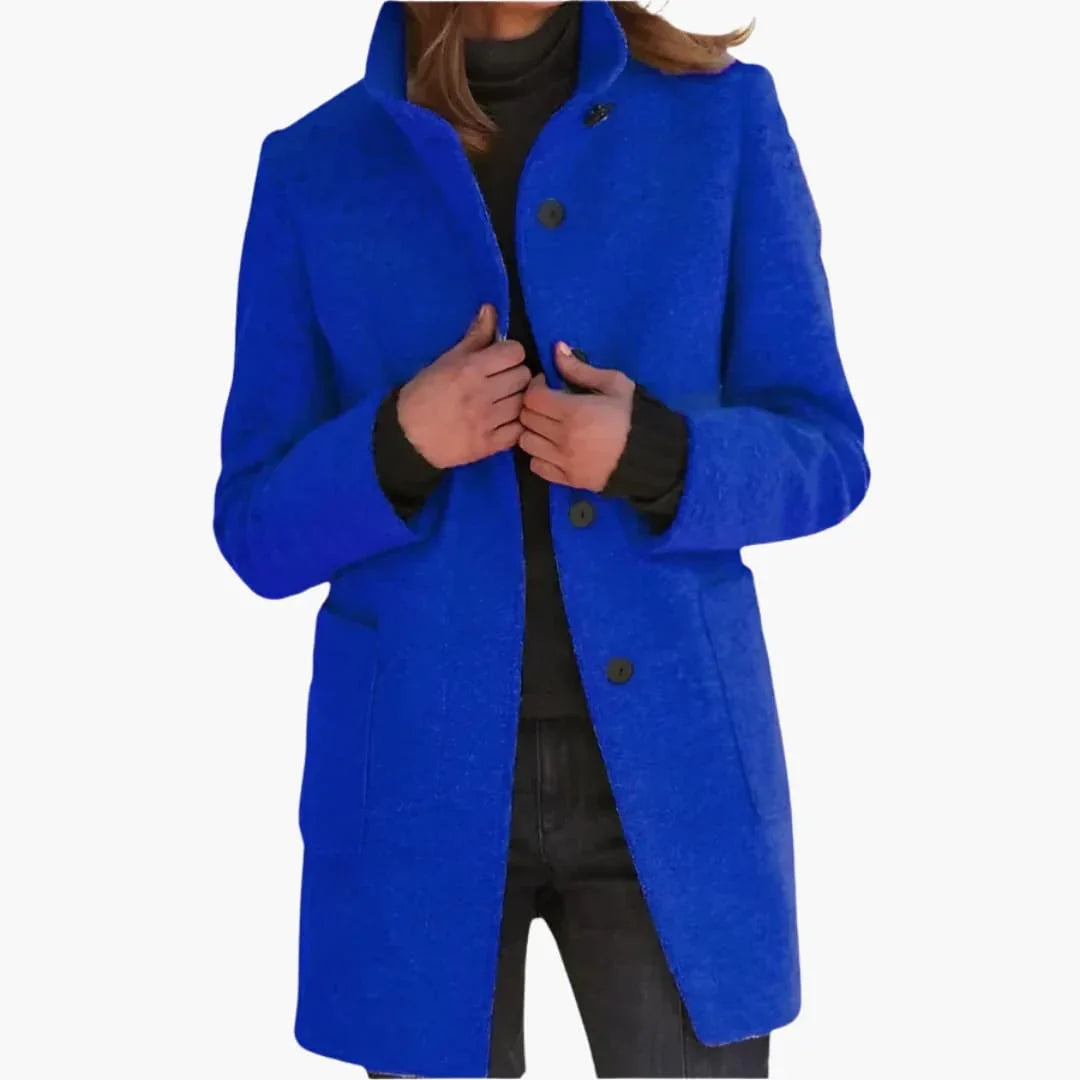 Women's Coat with Stand Collar and Front Pockets