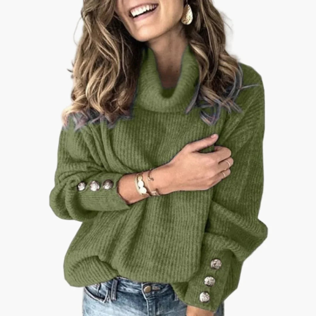 Women's Sweater with Turtleneck and Sleeve Buttons
