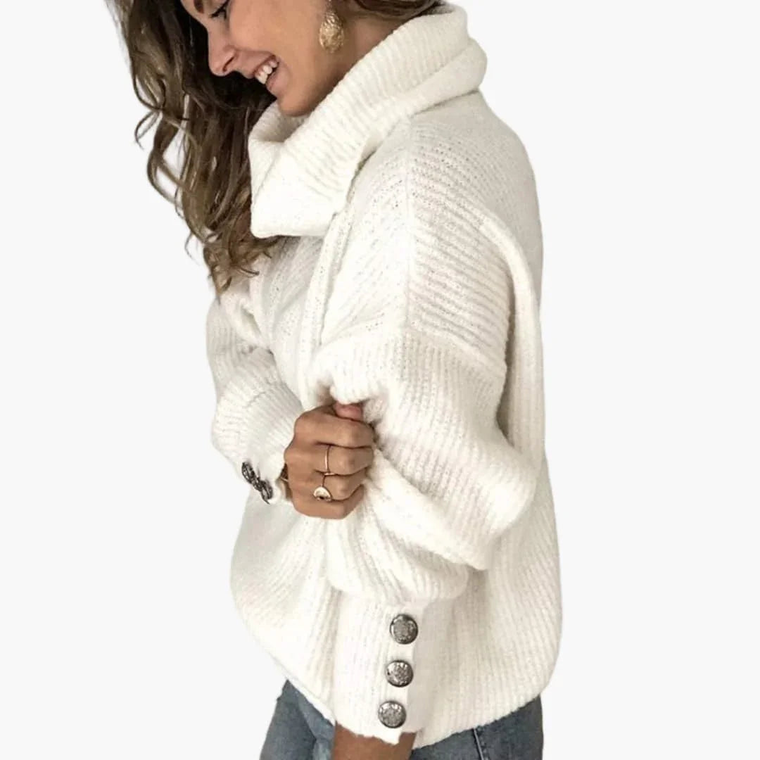 Women's Sweater with Turtleneck and Sleeve Buttons