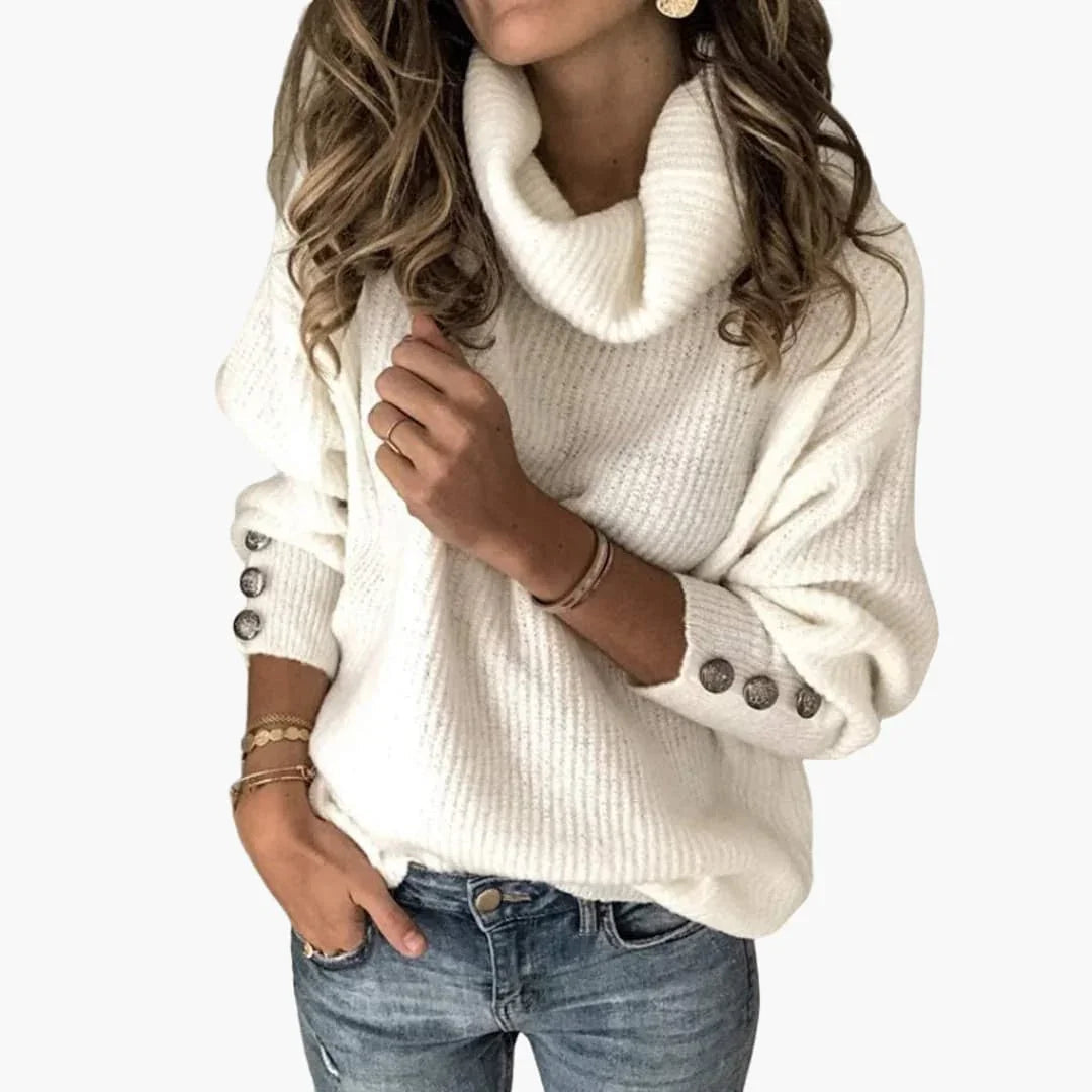 Women's Sweater with Turtleneck and Sleeve Buttons