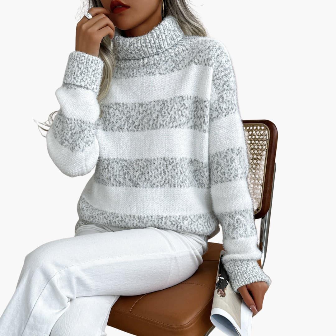 Bavane | Women's Pullover with Turtleneck and Striped Pattern