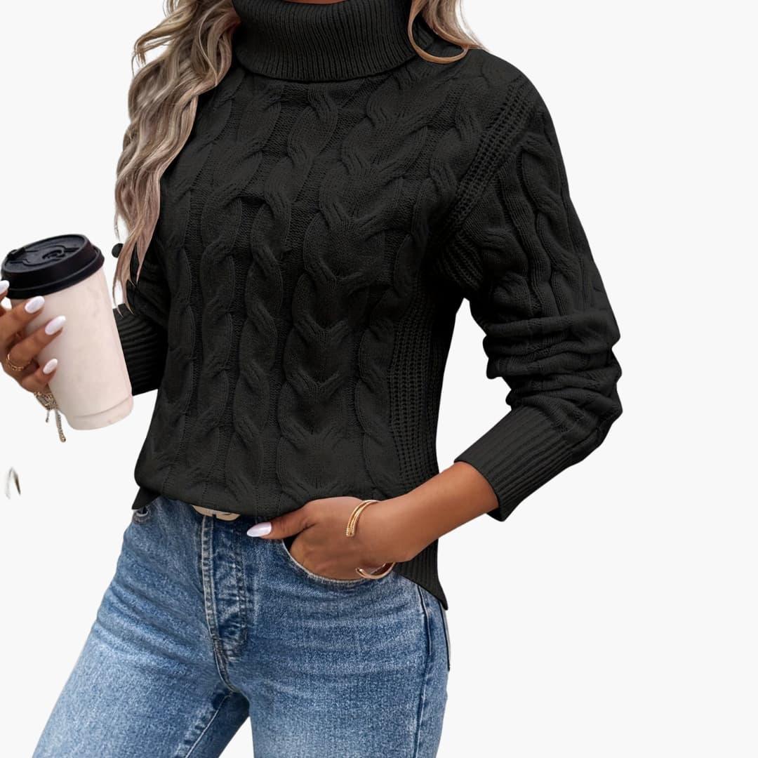 Women's Sweater with Turtleneck and Cable Knit Pattern