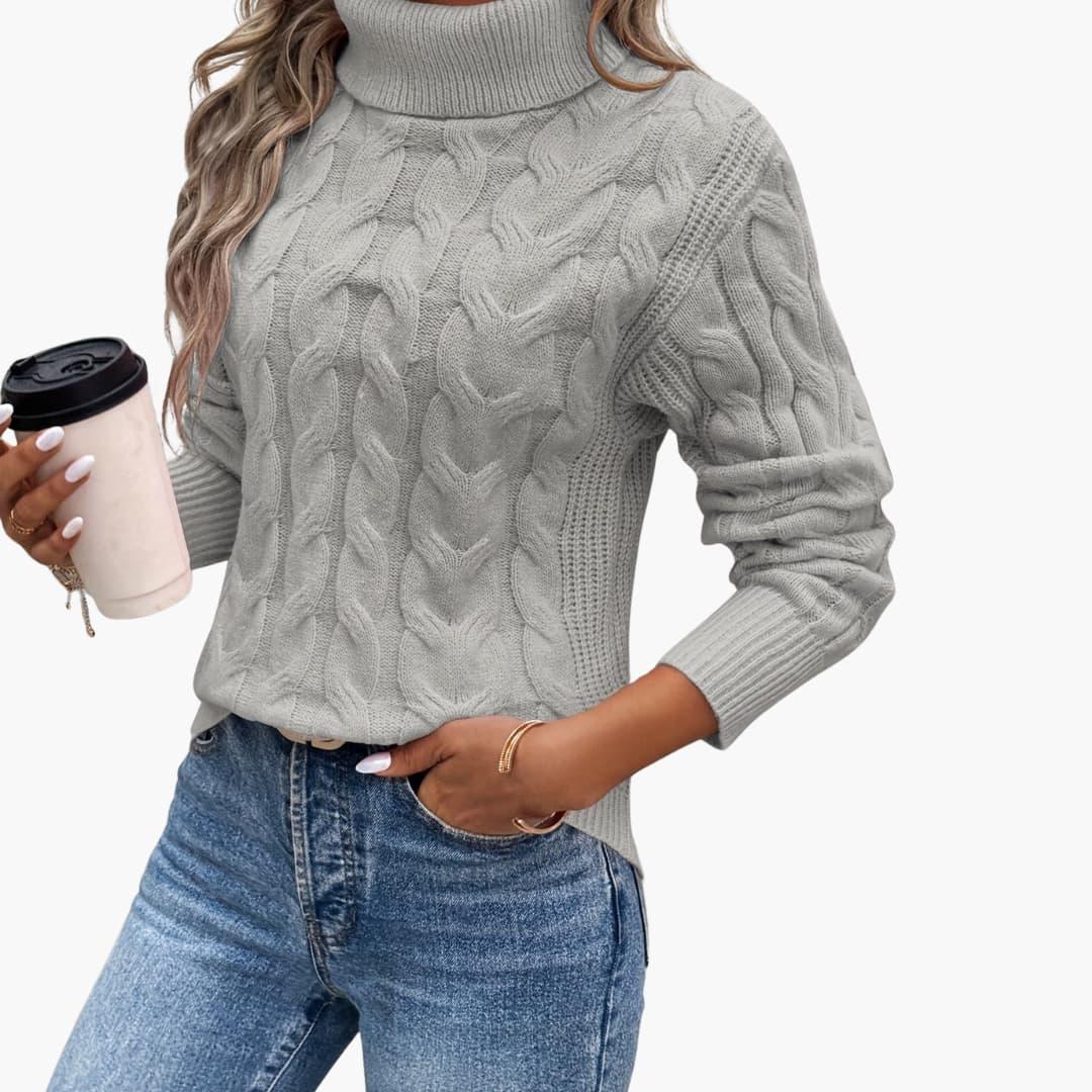 Women's Sweater with Turtleneck and Cable Knit Pattern