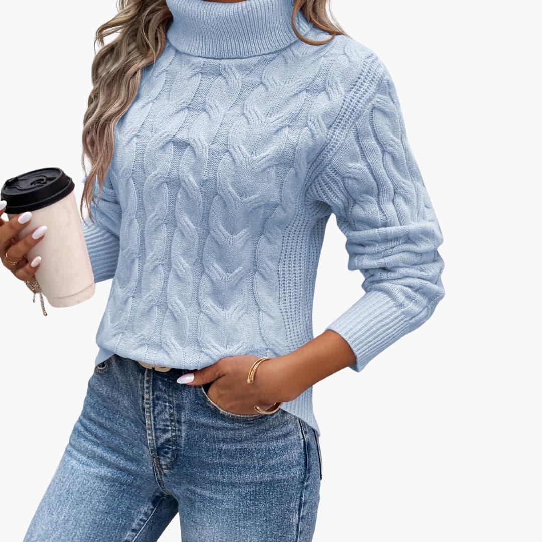 Women's Sweater with Turtleneck and Cable Knit Pattern