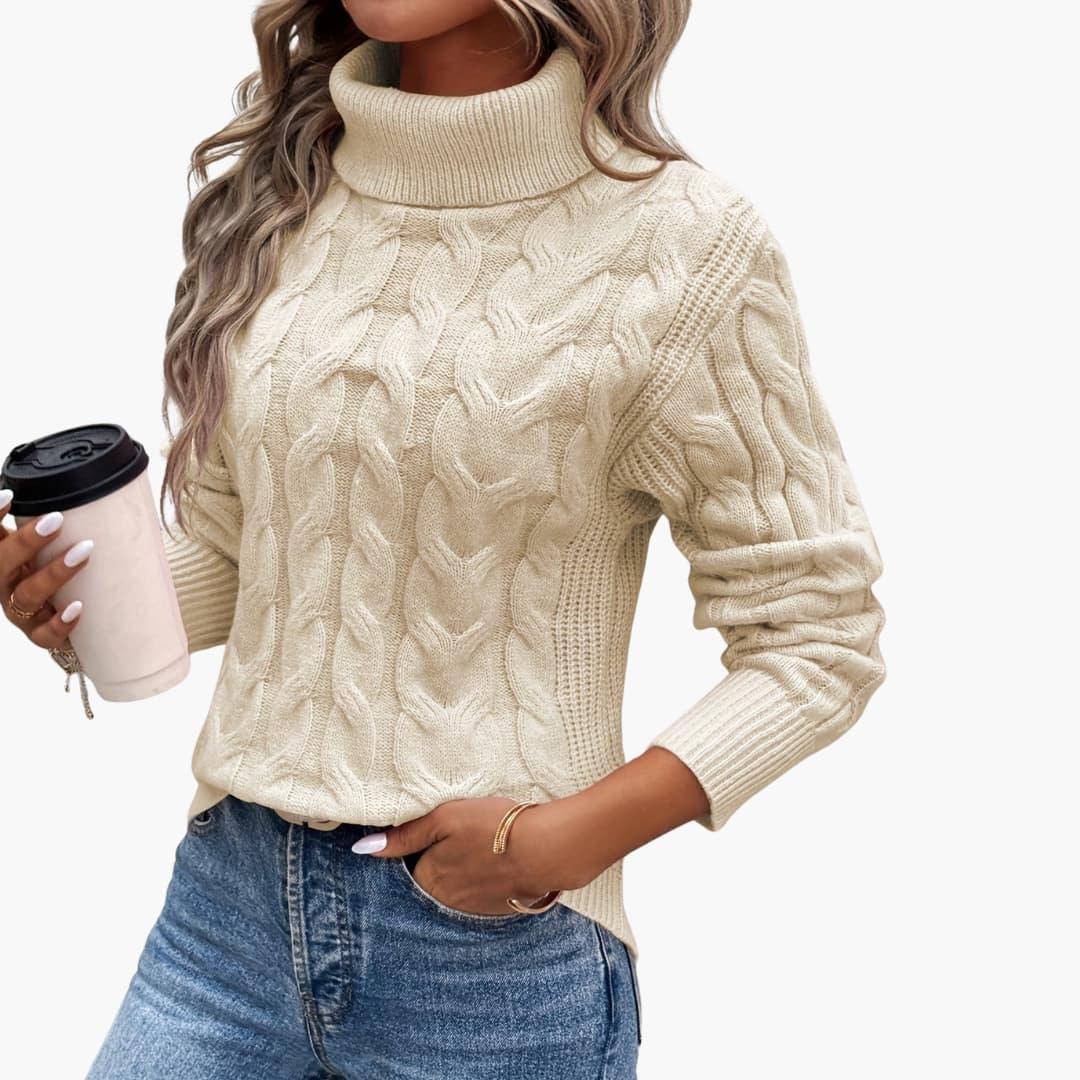 Women's Sweater with Turtleneck and Cable Knit Pattern