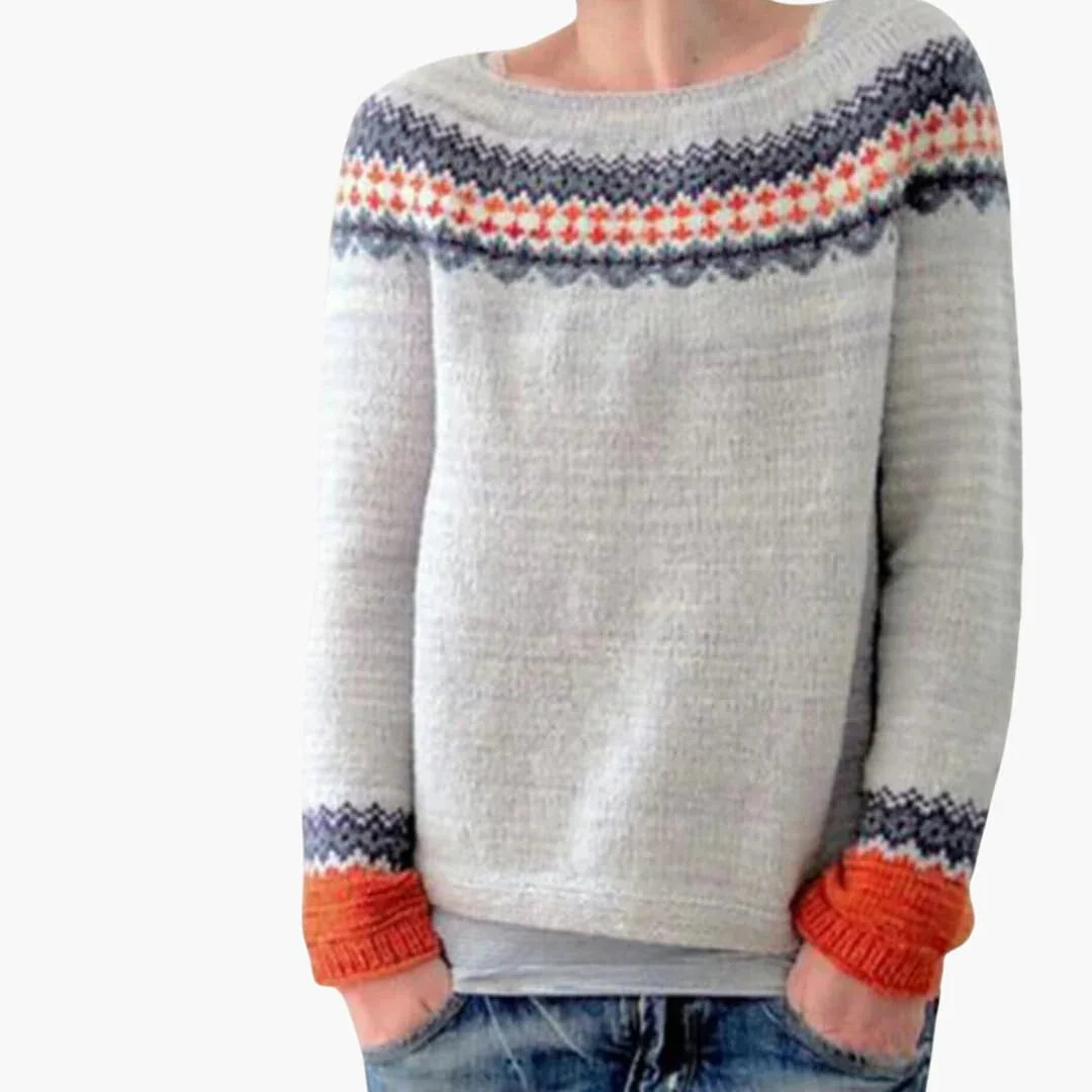 Women's Sweater with Round Neck and Patterned Surface