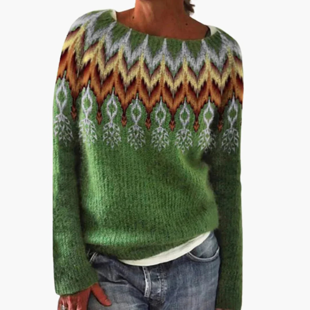 Women's Sweater with Round Neck and Patterned Surface