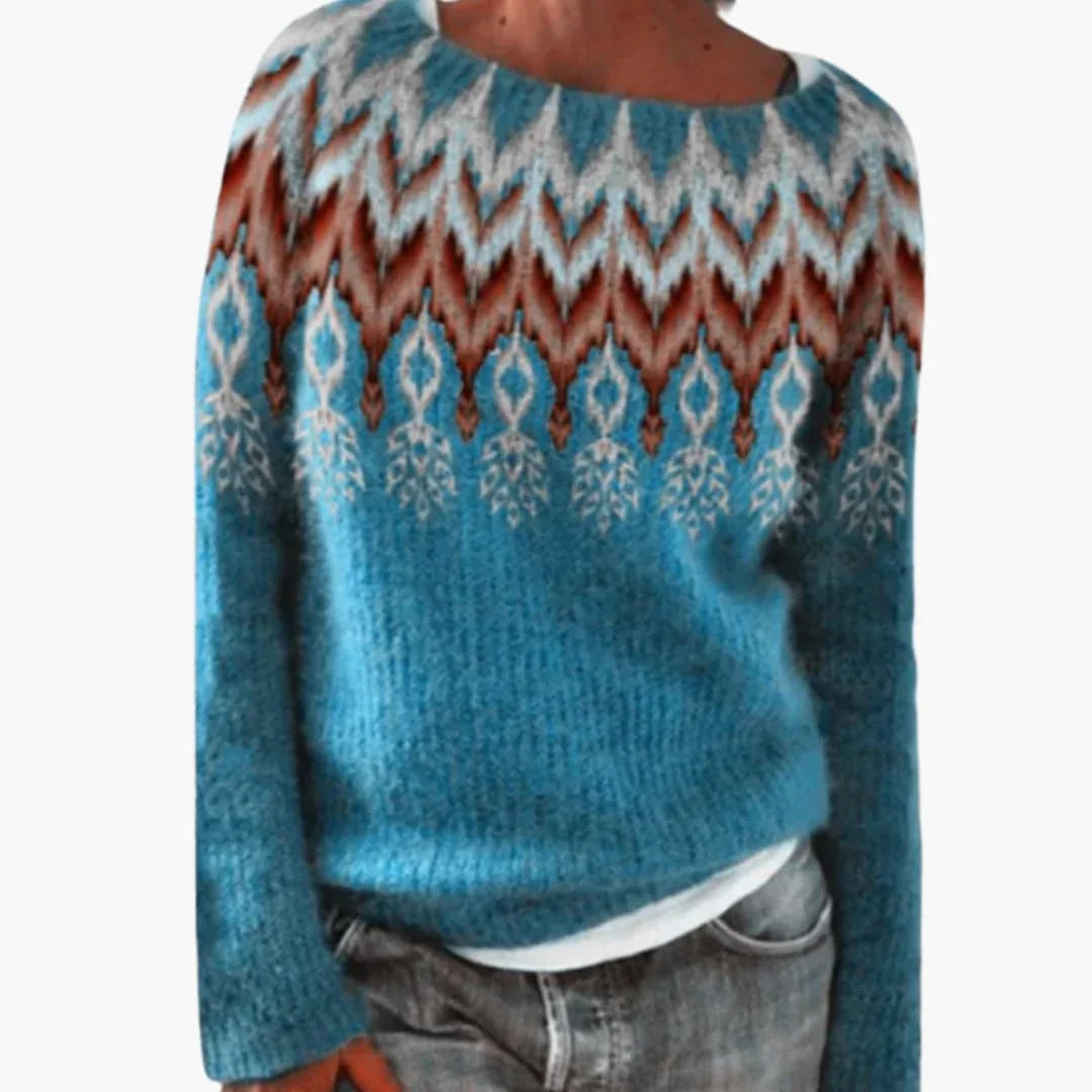 Women's Sweater with Round Neck and Patterned Surface