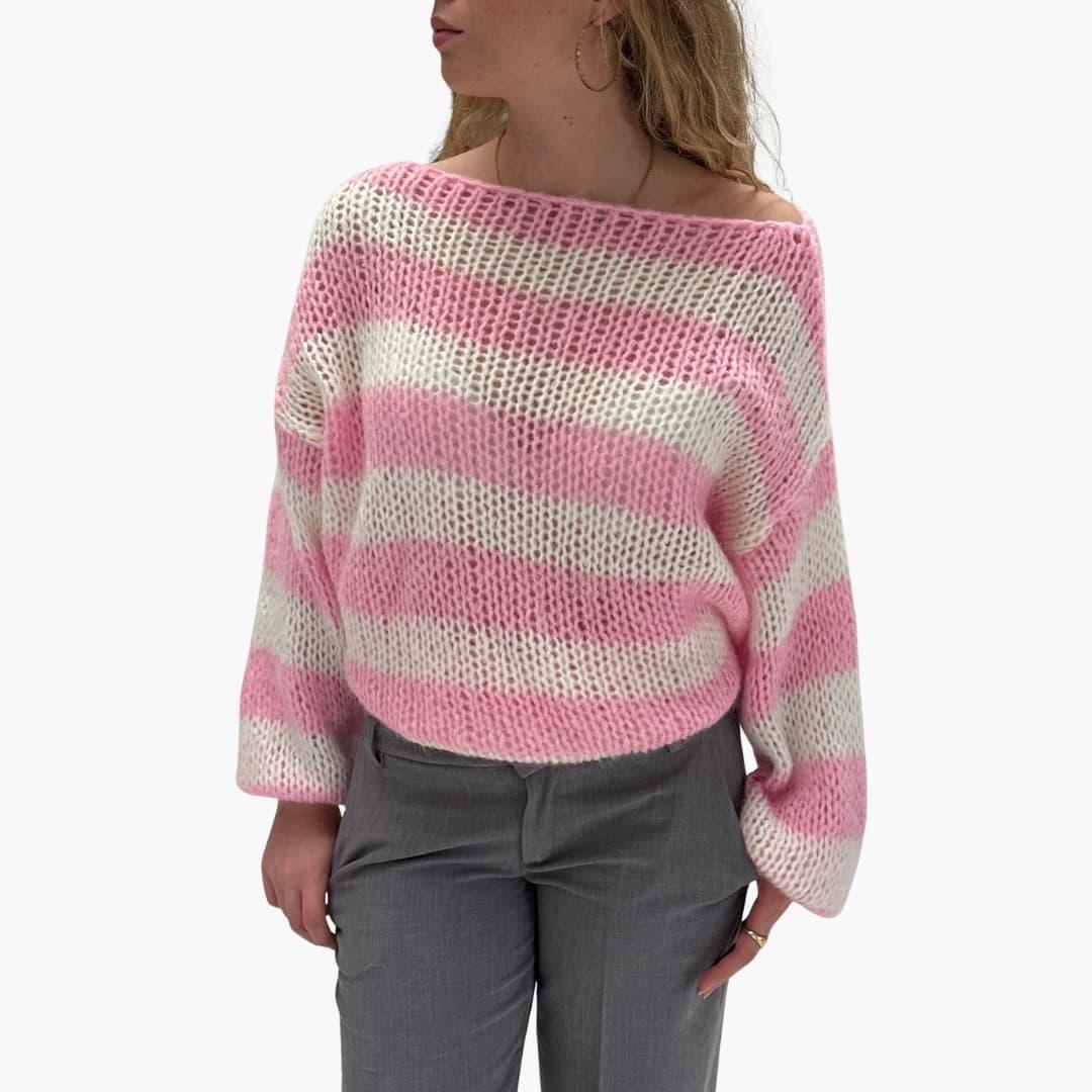 Women's Sweater with Round Neck, Long Sleeves, and Stripe Texture