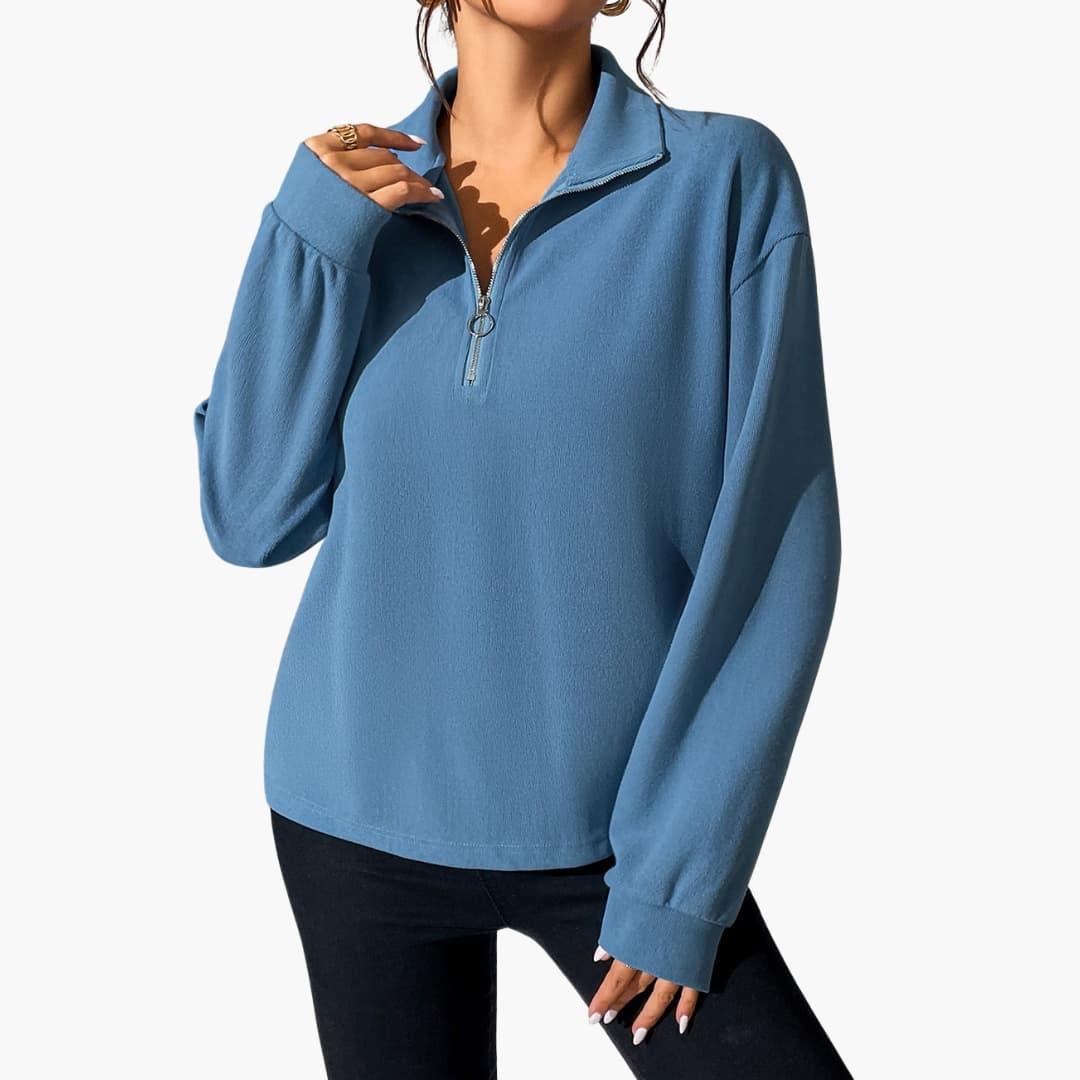 Bavane | Women's Sweater with Stand-Up Collar and Half Zipper