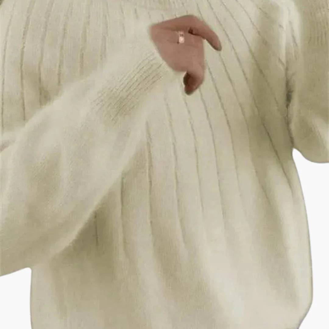 Women's Sweater with Ribbed Surface and Long Sleeves