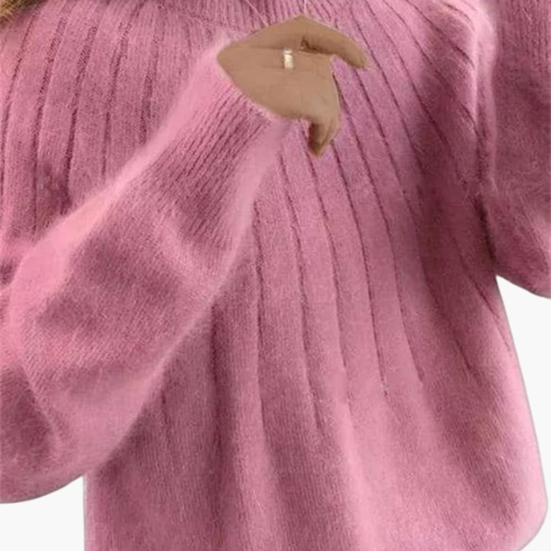 Women's Sweater with Ribbed Surface and Long Sleeves