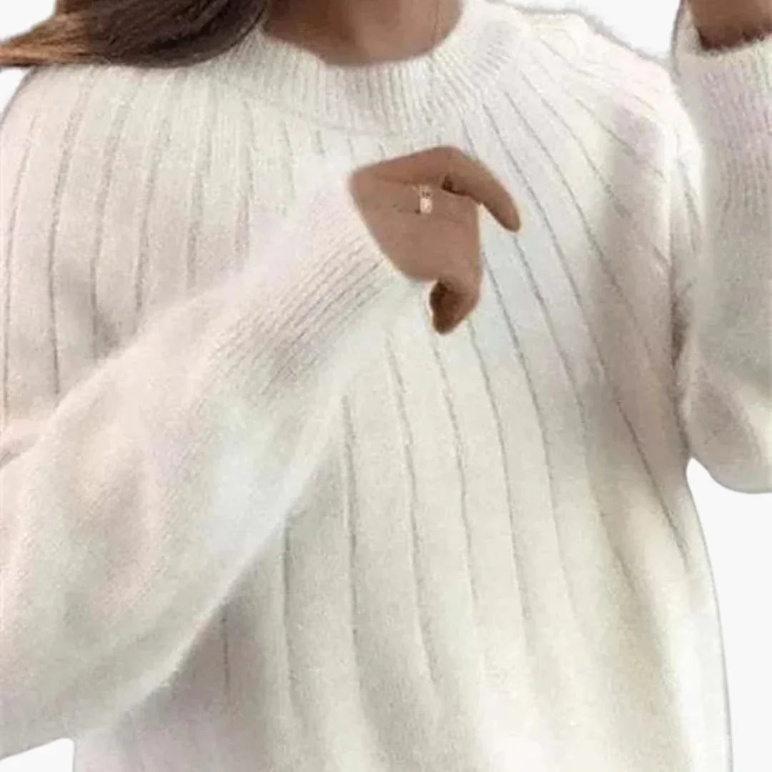 Women's Sweater with Ribbed Surface and Long Sleeves