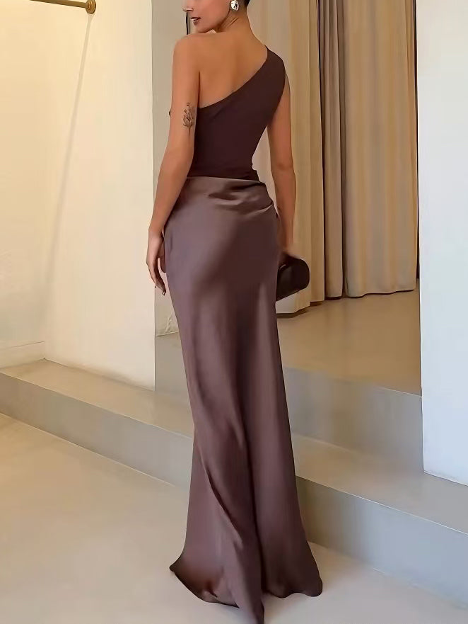 Women's Wedding Guest Maxi Dress | Asymmetric Pleated