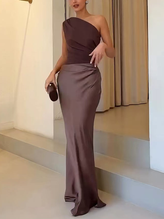 Women's Wedding Guest Maxi Dress | Asymmetric Pleated