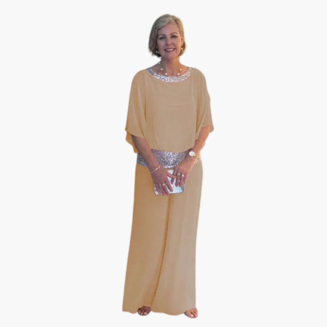 Women's Two-Piece Set with Sequin Top and Wide-Leg Pants