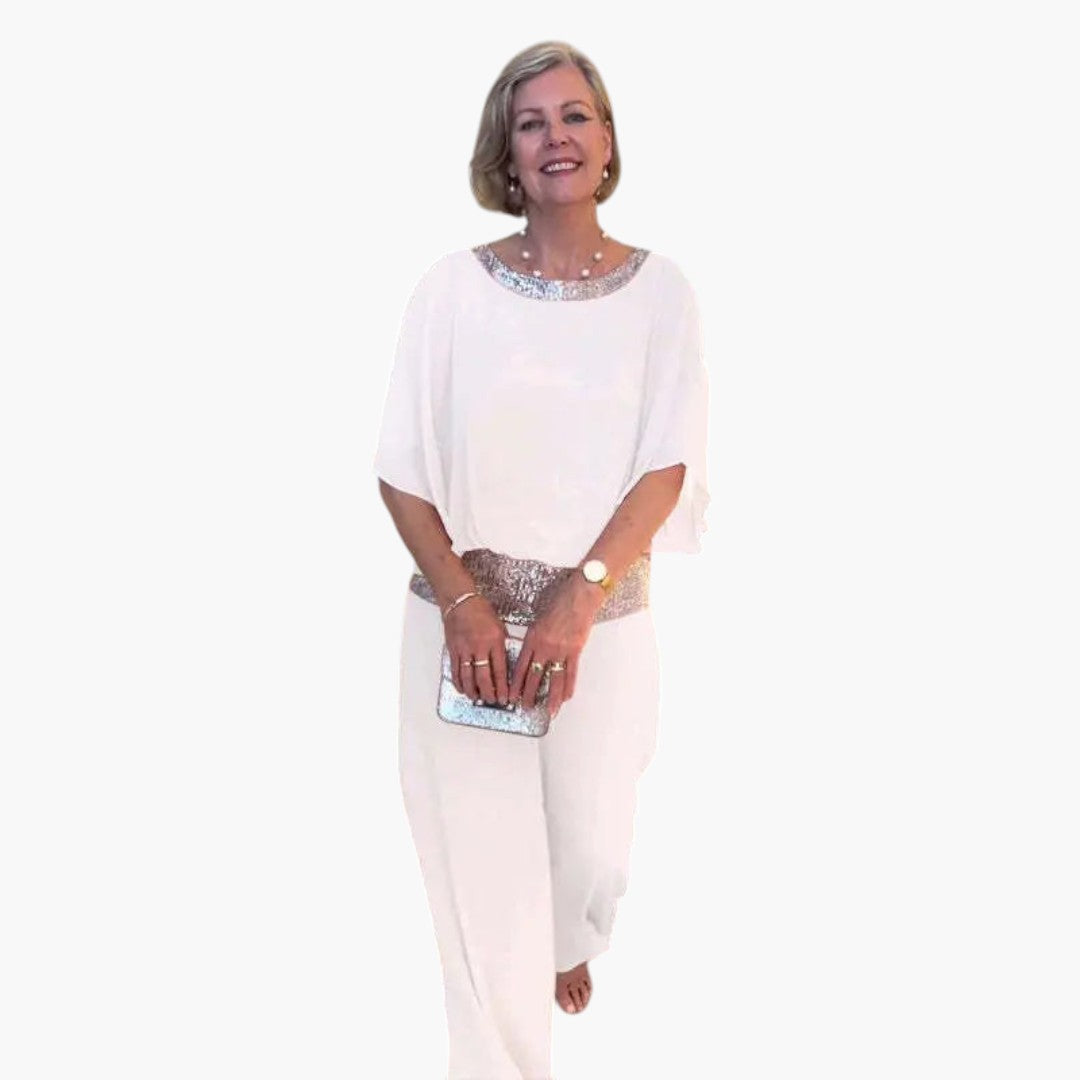 Women's Two-Piece Set with Sequin Top and Wide-Leg Pants
