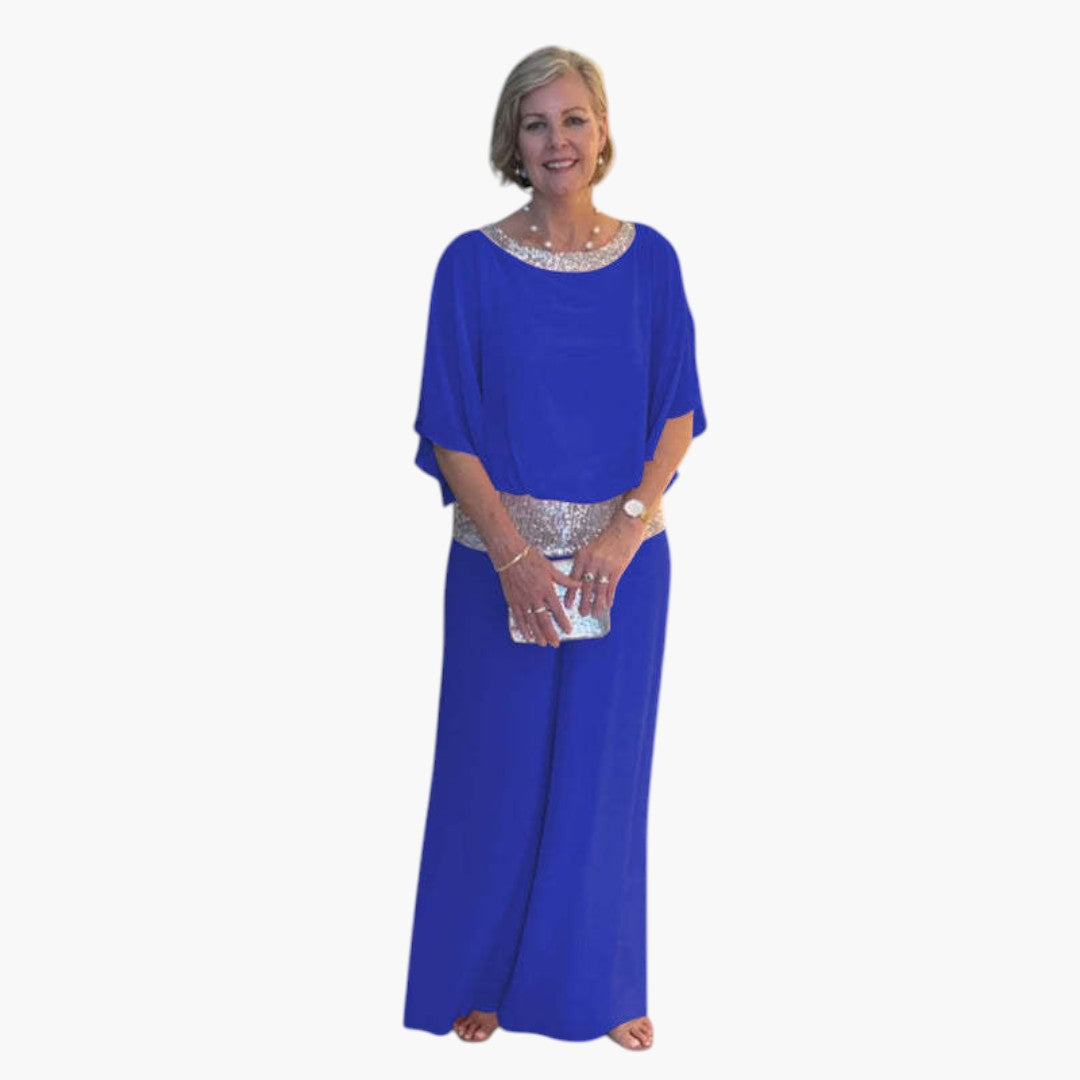 Women's Two-Piece Set with Sequin Top and Wide-Leg Pants
