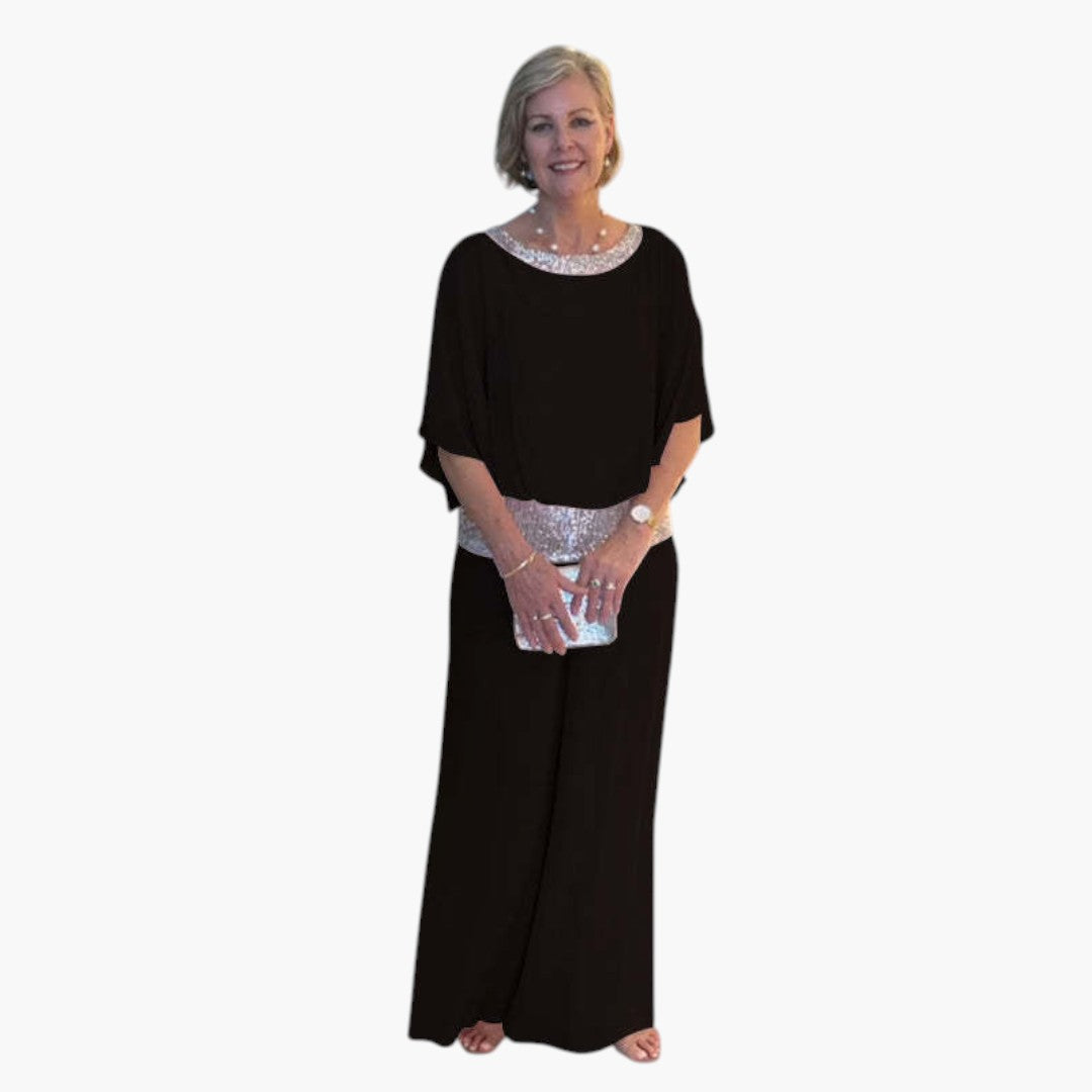 Women's Two-Piece Set with Sequin Top and Wide-Leg Pants
