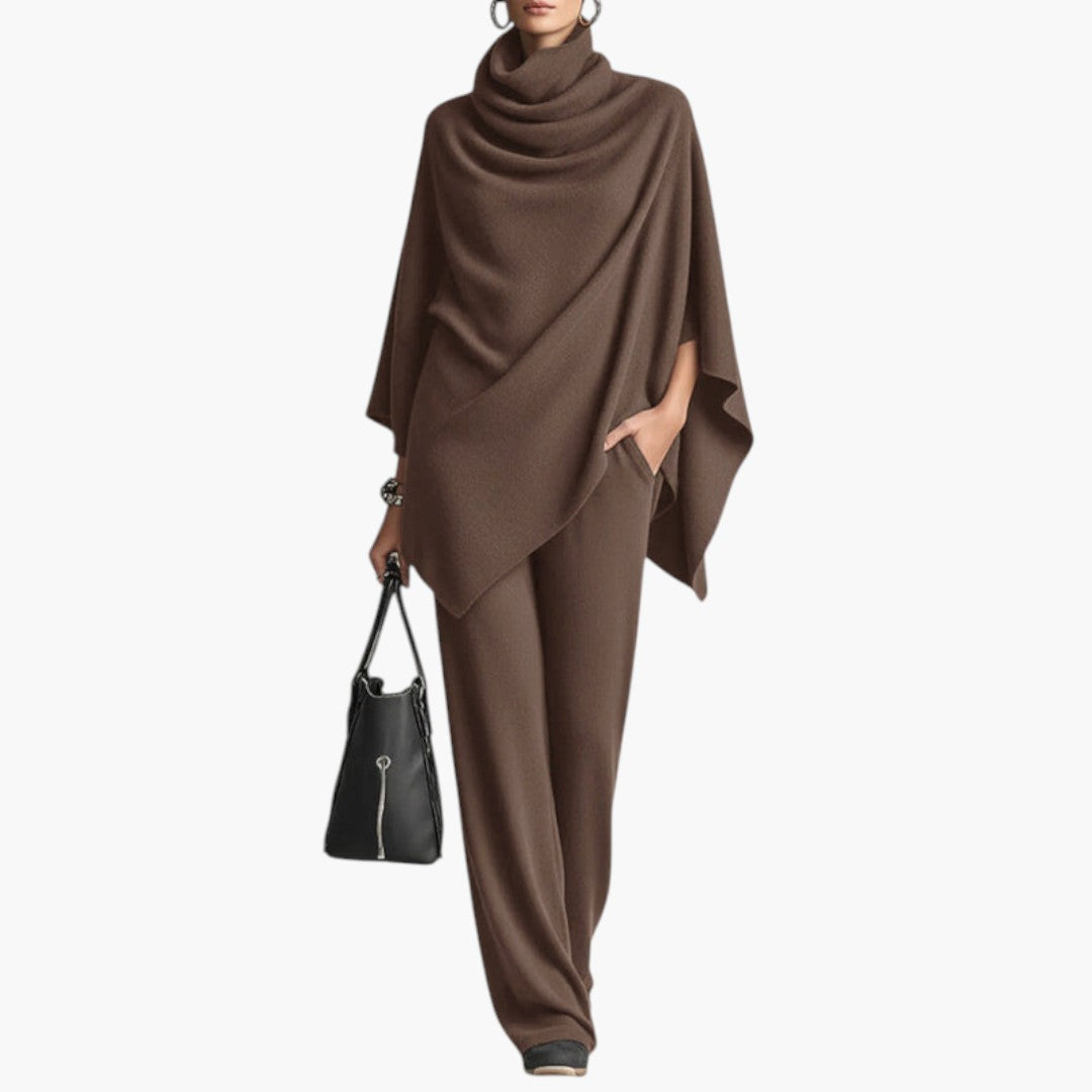Women's Two-Piece Set with Draped Top and Elastic Waist Pants