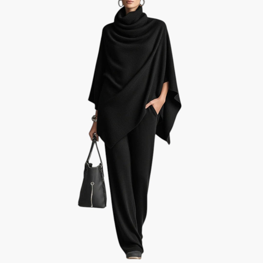 Bavane | Women's Two-Piece Set with Draped Top and Elastic Waist Pants
