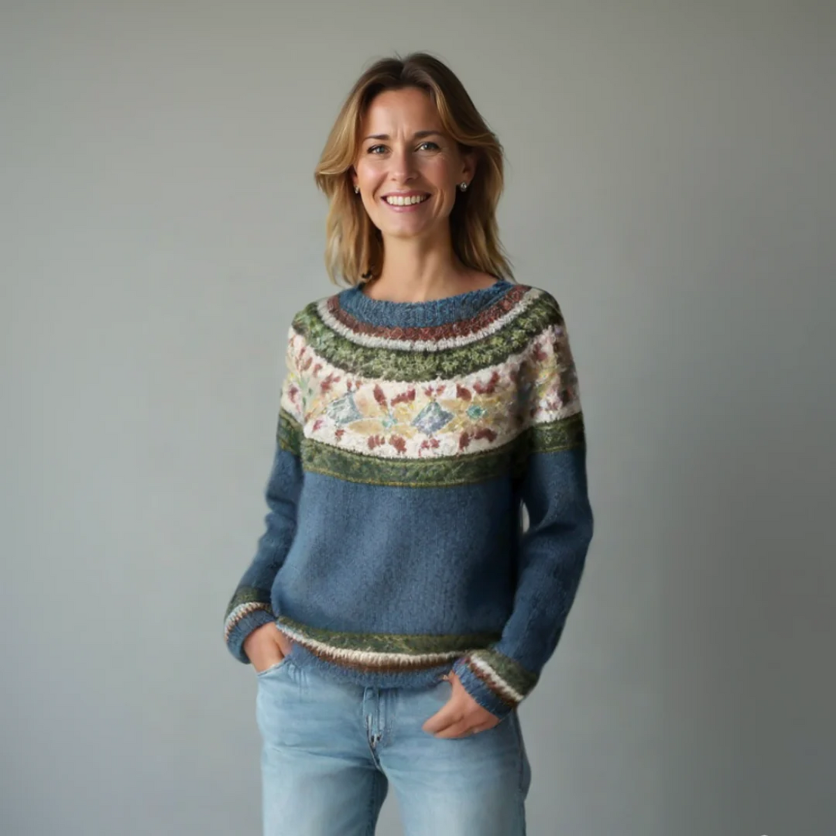 Women's Jumper | Wide Neckline and Patterned