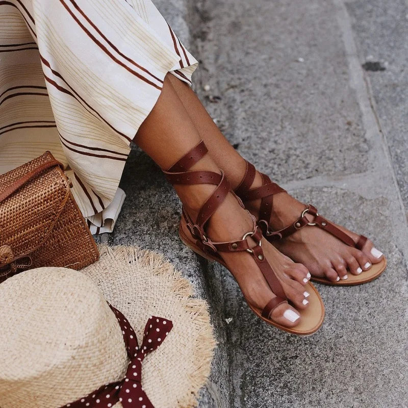 Women's Gladiator Sandals with Adjustable Straps and Buckles
