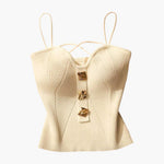 Women's Corset Top with Ribbed Surface and Adjustable Straps