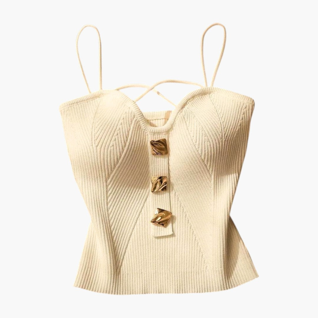 Women's Corset Top with Ribbed Surface and Adjustable Straps