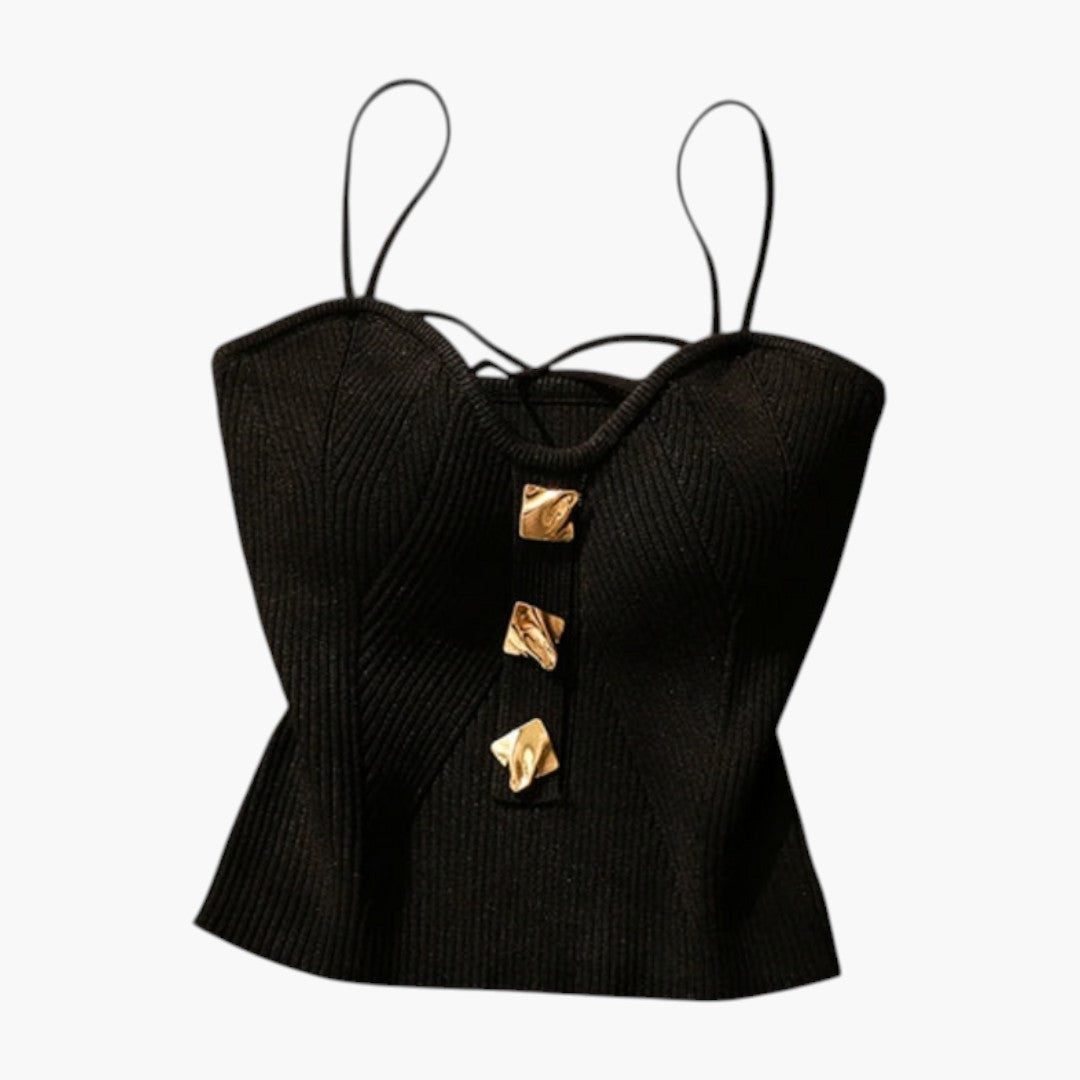 Women's Corset Top with Ribbed Surface and Adjustable Straps